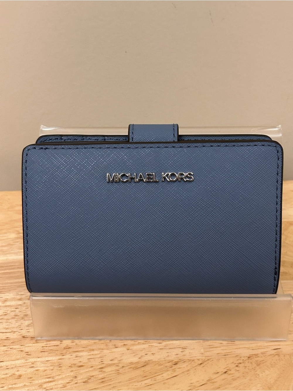 Michael Kors Denim Blue Saffiano Leather Bifold Zip Wallet